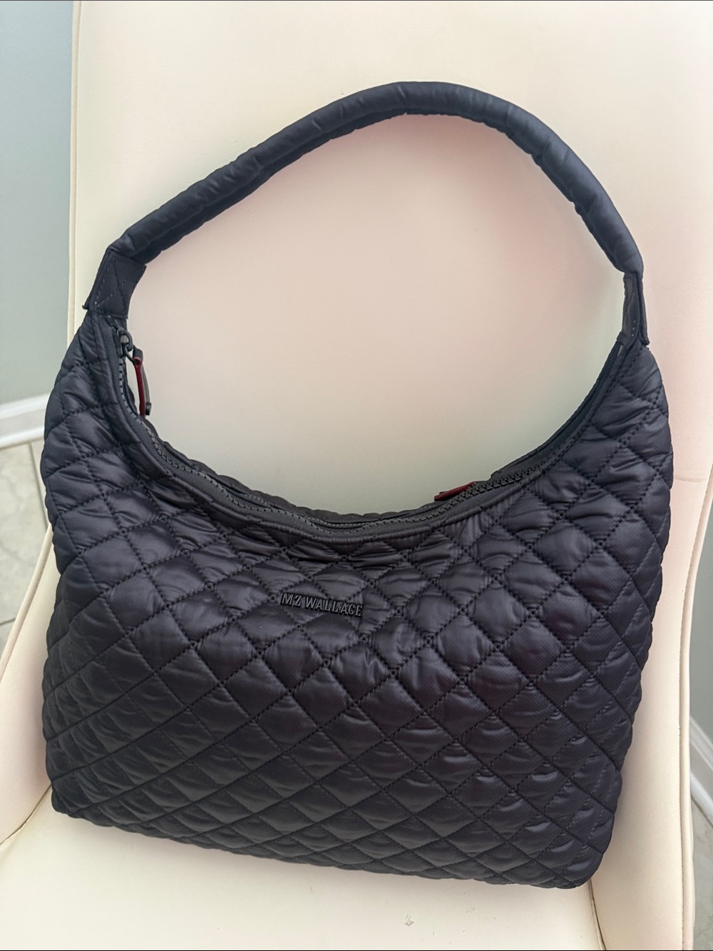 MZ WALLACE Large Metro Shoulder Quilted Black Shoulder Hobo Quilted Bag 232 - Picture 6 of 17